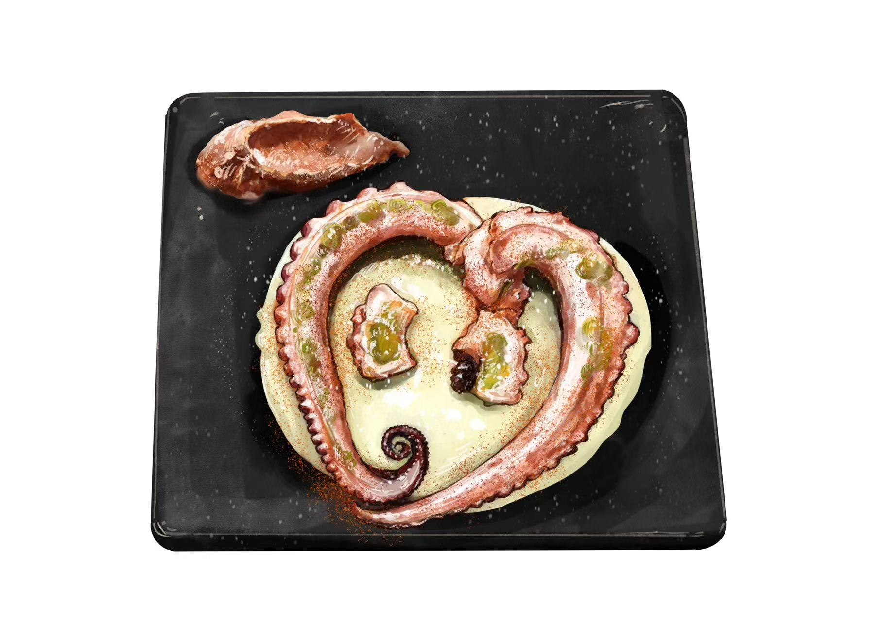 Pulpo a la parrilla sobre parmentier de patata trufada