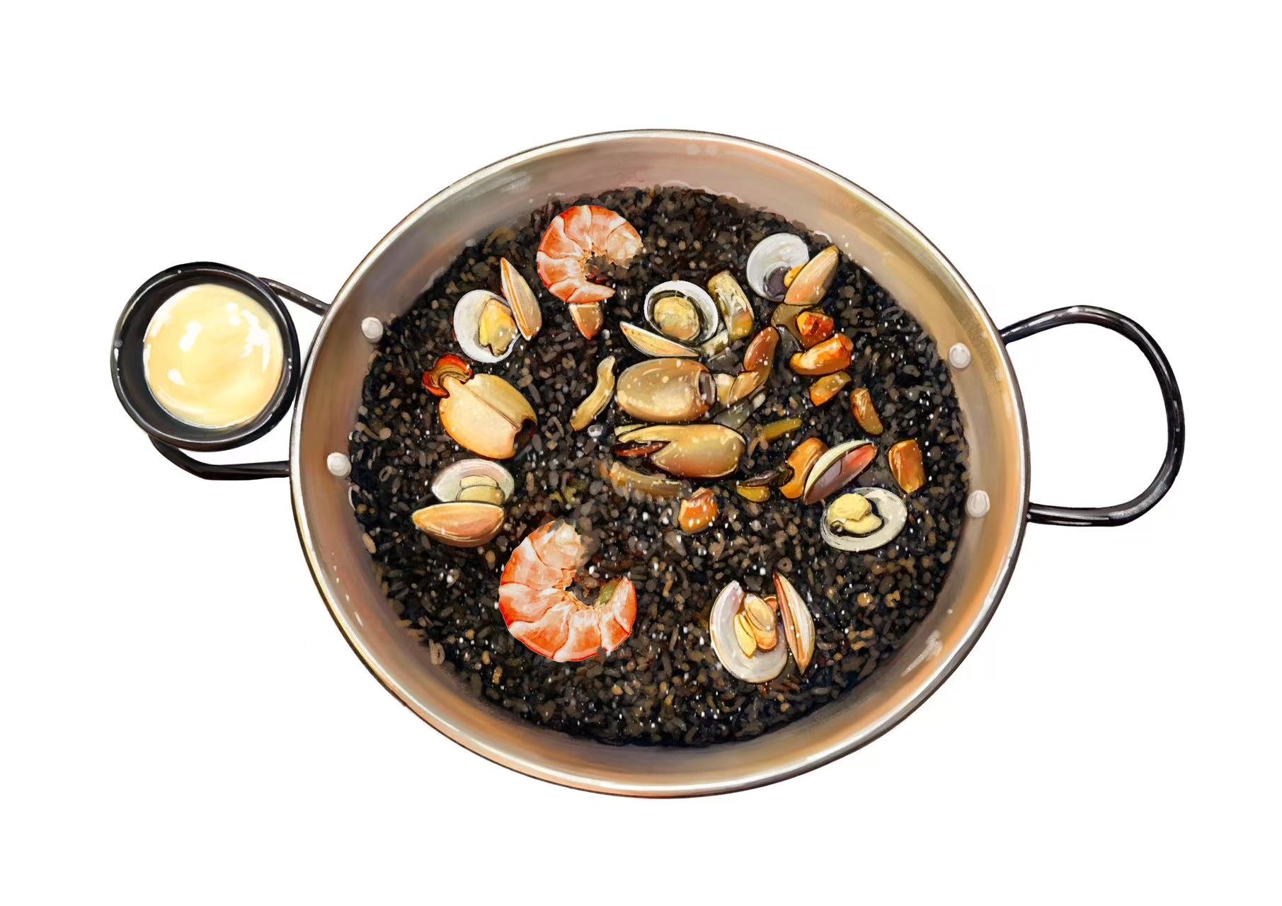 Arroz negro meloso con chipirones y langostinos